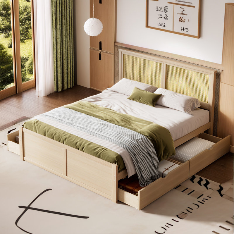 Lit plateforme avec rangement Bertka, Naturel antique, Grand