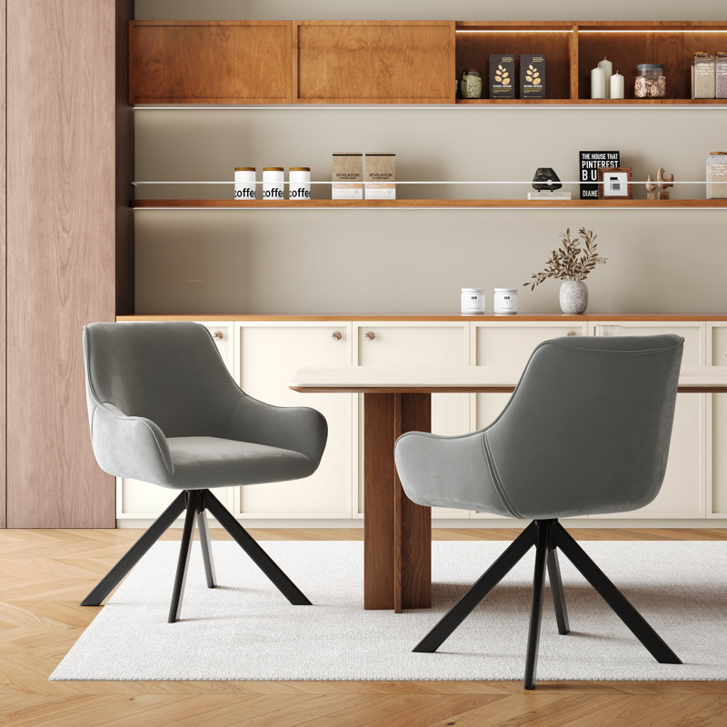 Gefjun 46cm H Swivel Dining Chairs, Modern Upholstered Armchairs for Dining Room Kitchen Living Room, Light Grey Velvet