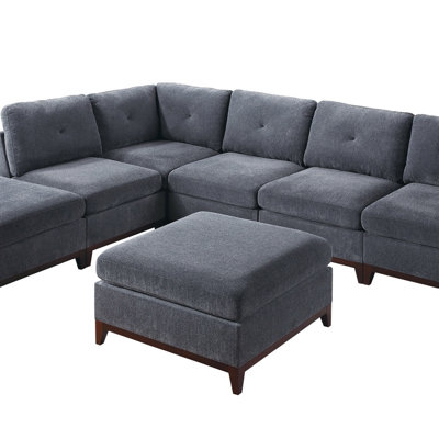 Modular Living Room Furniture Armless Chair Chenille Fabric 1Pc Cushion Armless Chair Couch Exposed Wooden Base