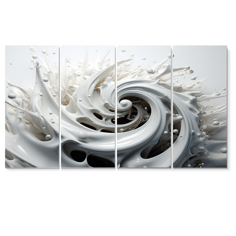 Liquide, tourbillon en noir et blanc II - spirales abstraites, art mural pour le salon, 4 pièces, H 28 po x l 48 po
