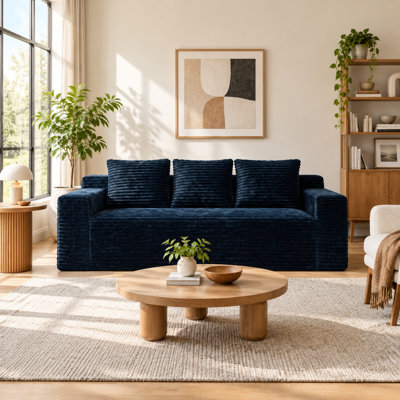 Canapé 3 places en velours côtelé noir de 183 cm (72,2 po) – Canapé profond en mousse à mémoire de forme avec 3 coussins lombaires, livré sans assemblage, idéal pour le salon, la chambre ou un appartement.