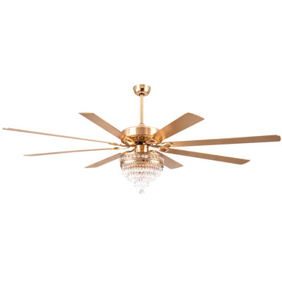 72 inch Crystal Ceiling Fan Luxury Fandelier With Lights And Remote Control