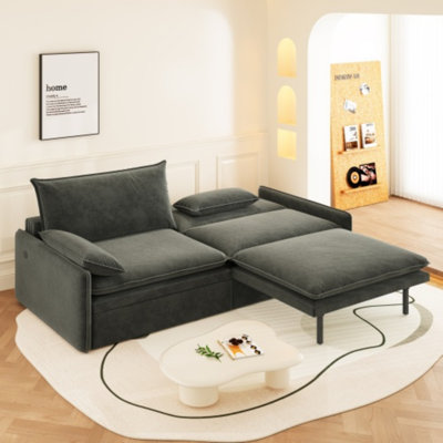 4-Seat Convertible Sleeper Sofa Bed With Storage, Chenille Fabric Modern Cloud Couch, Deep Seat, USB Port & Pull-Out Sleeper For Living Room, Apartment