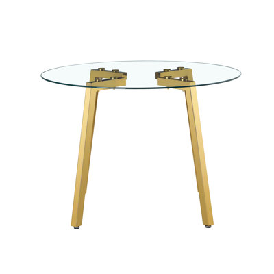 Modern minimalist style circular transparent tempered glass table, tempered glass tabletop, golden metal legs, suitable for kitchen, dining room, and living room, 42 "* 42" * 29.5 "1123r