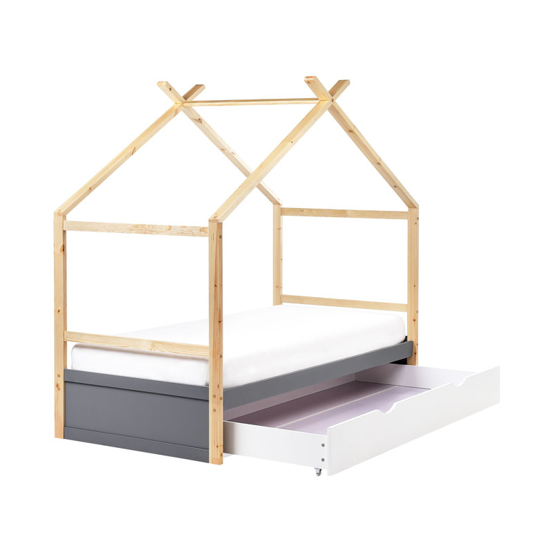 ORGEVAL Solid Wood Storage Bed, Grey