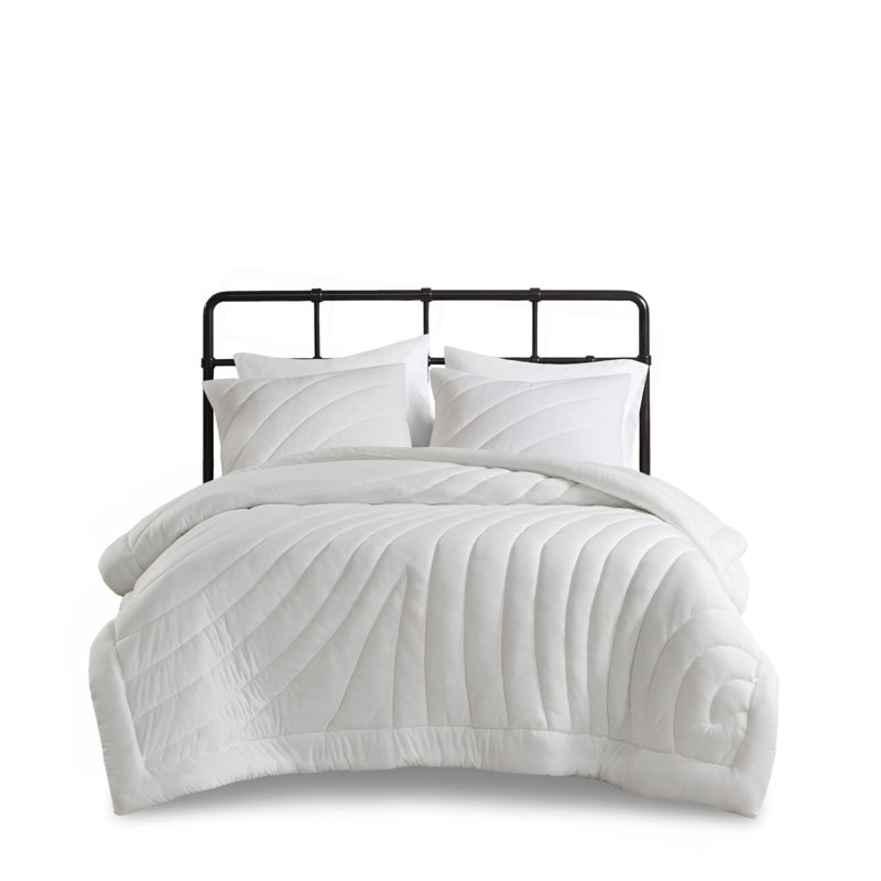 3 PCS King/Cal King Poly Jersey Puffy Comforter Set White, White, King/California King Comforter + 2 King Shams