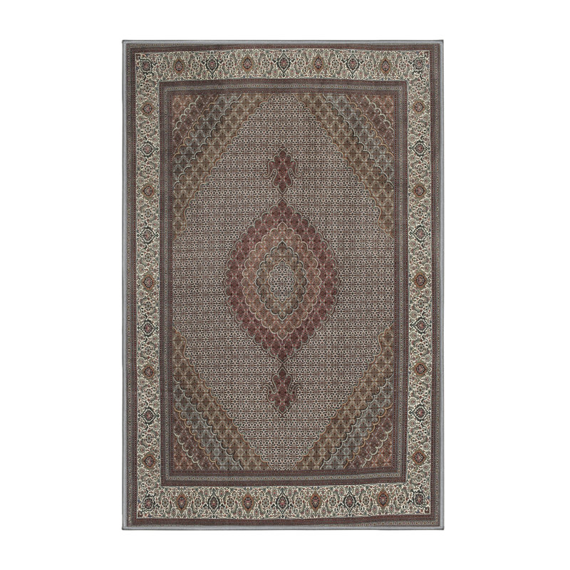 Tapis gris/brun/bleu foncé traditionnel Wodome, Rectangle 5 pi x 7 pi