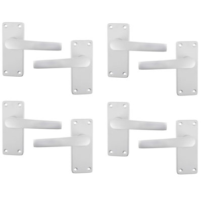  4 Pairs Classic Victorian Straight Design Door Handles Lever Latch in Flat Aluminium