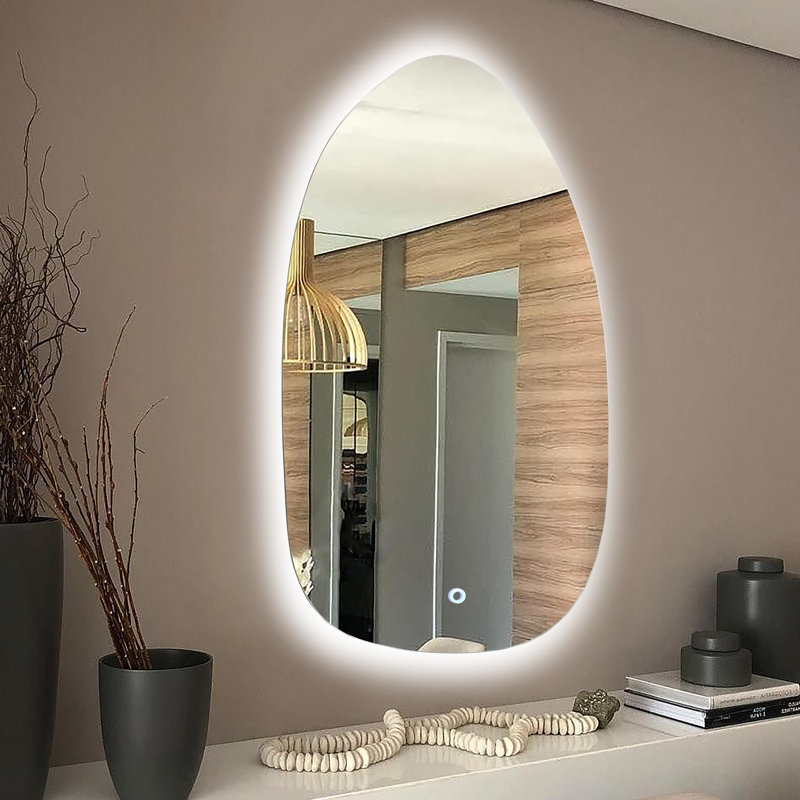 31'' H Asymmetrical LED Accent Wall Mirror, Modern Bathroom Vanity Mirror with Touch Sensor