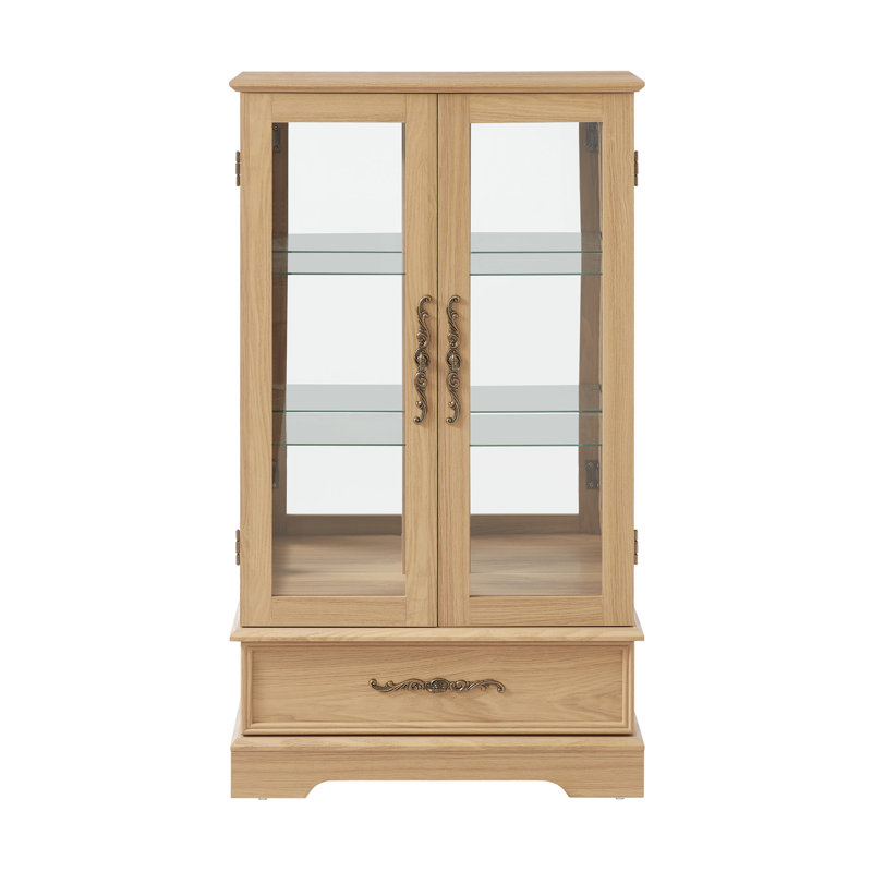 Lighted Glass Curio Display Cabinet With Adjustable Shelves - 2 Doors