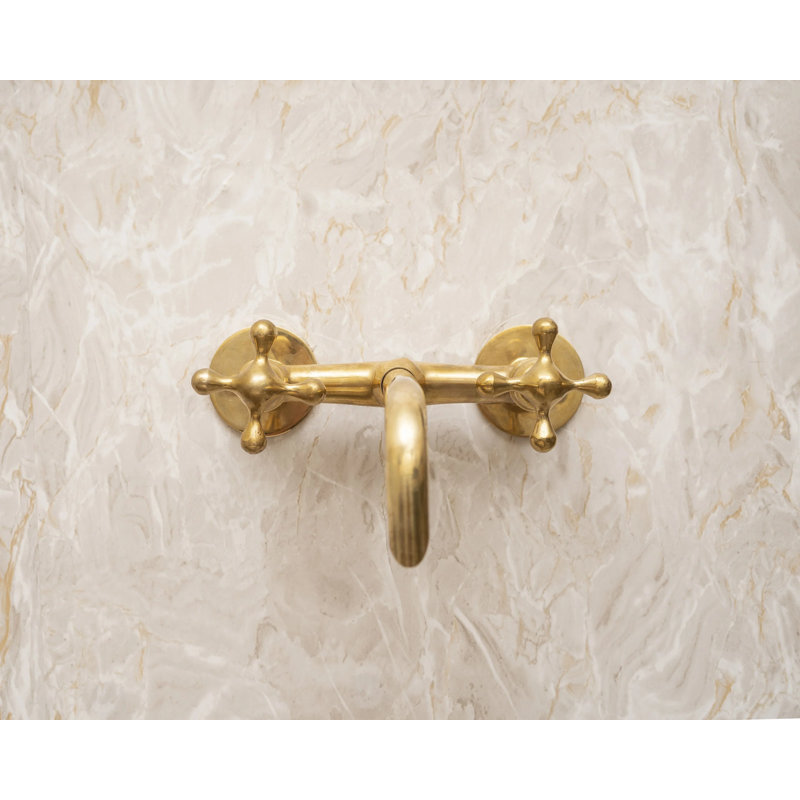 Unlacquered Brass Wall Mounted Bathroom Faucet With Cross Handles – Solid Brass Tub Filler