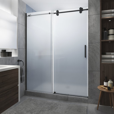 Langham XL 64 - 68" W x 80" H Sliding Frameless Shower Door with Frosted Glass