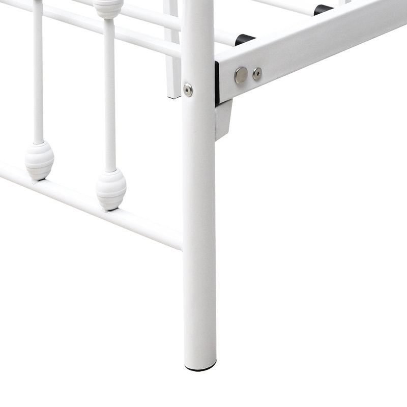 White Metal Bed Frame For Queen Size, Victorian Style Headboard, And Reliable Durability Platform Bedroom, Style, Under Storage Quick Assembly