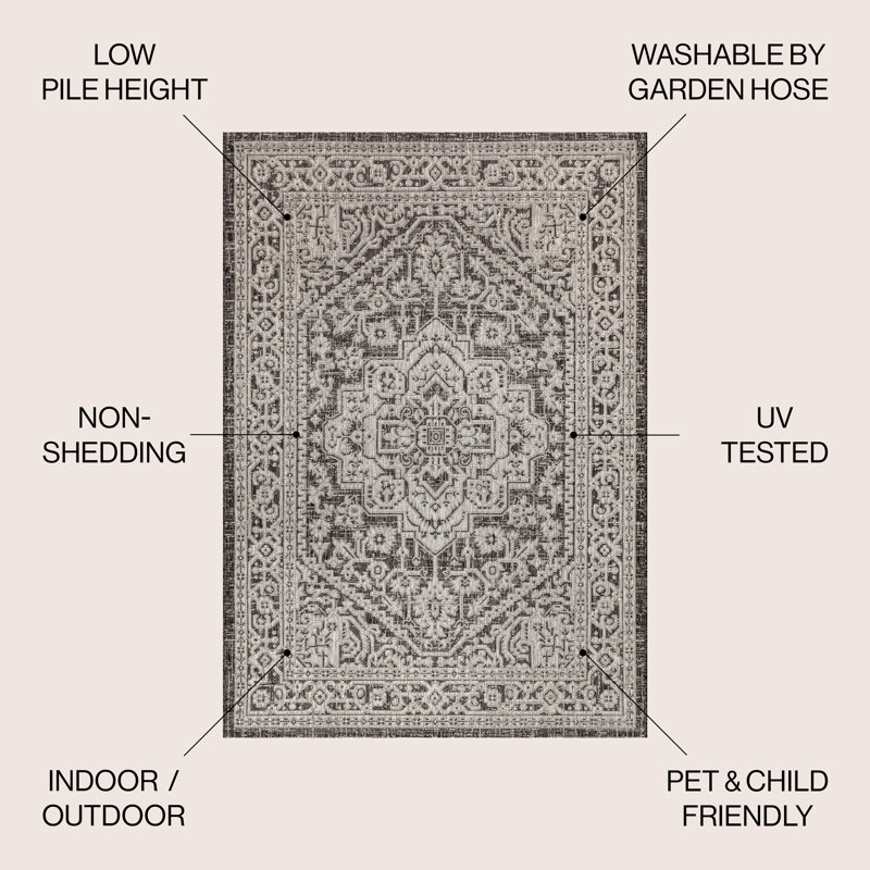 Tapis intérieur / extérieur gris / noir Moten, Rectangle 9 pi x 12 pi