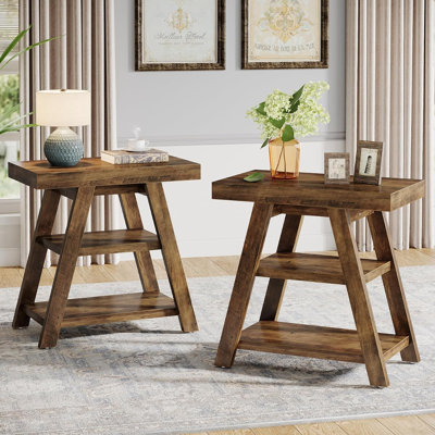 3-Tier Farmhouse End Table Narrow Sofa Side Table