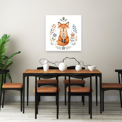Sweet Folk Fox Peaceful Serene Abstract Fox Autumn Flower Wall Art Print