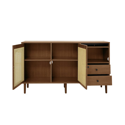 Buffet avec portes en rotin et tablettes réglables