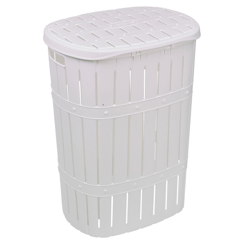 Plastic Laundry Basket with Handles, White