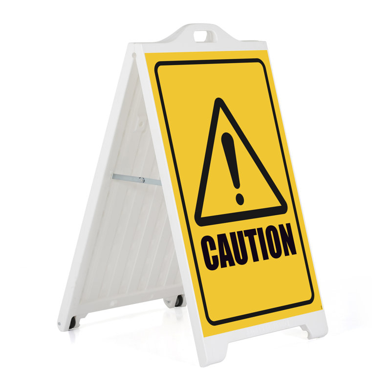 Sandwich Board A-Frame Sidewalk Sign Caution, White