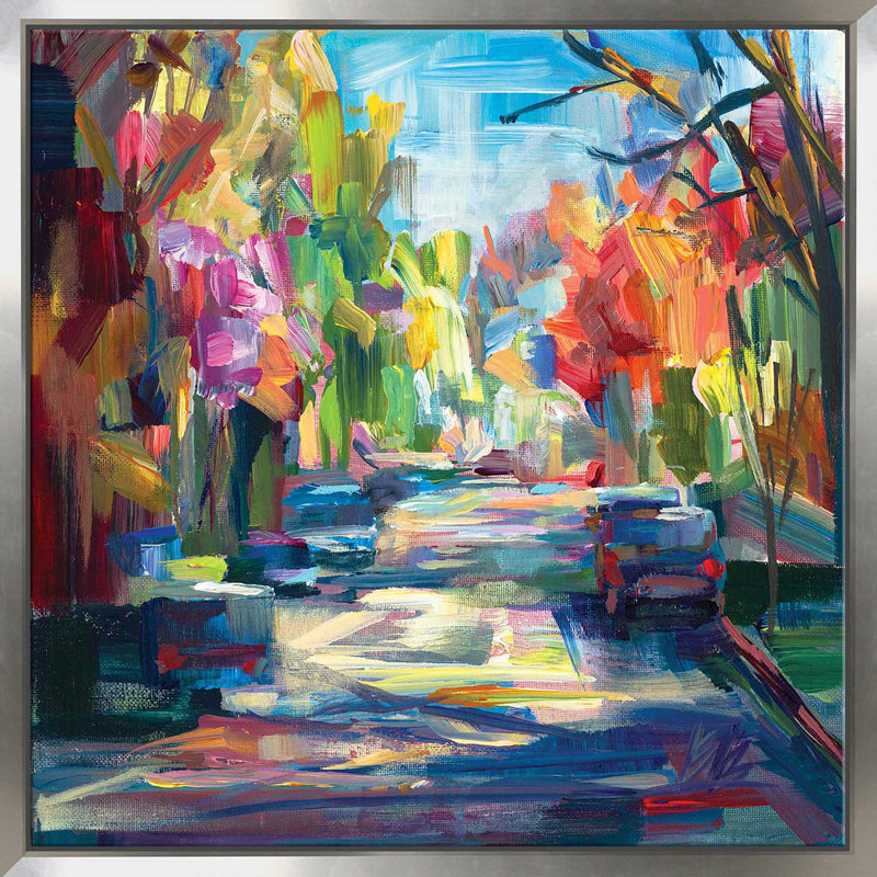 Joyaux du matin - peinture encadrée sur acrylique, Cadre flottant argent, H 39,5 po x l 39,5 po x P 2 po