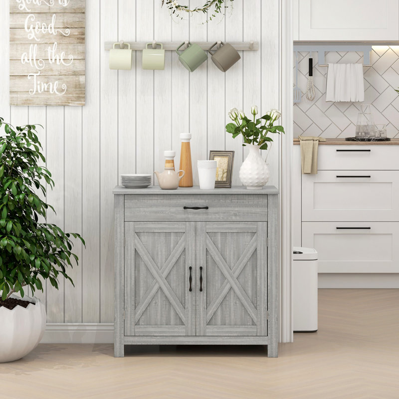 Buffet de buffet, armoire de bar avec porte de grange avec tiroir et tablette réglable, armoire de cuisine pour le salon, vestibule