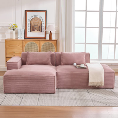 Canapé modulaire en velours côtelé à compression en L 92 po, canapé rembourré doux et désossé moderne avec jeté, aucun assemblage requis pour le salon