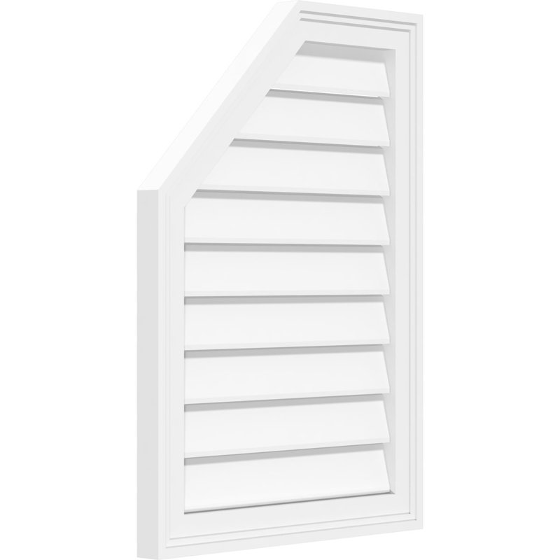Half Octagon Top Left Surface Mount Functional Brickmould Frame PVC Gable Vent, 42" H x 22" W