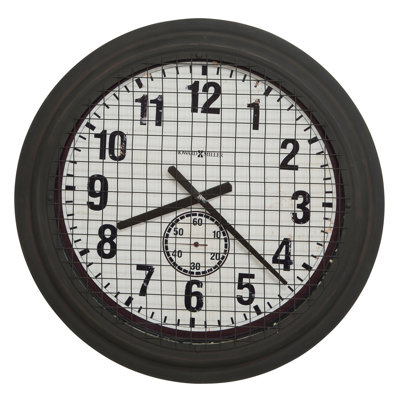 Grid Iron Works Modern & Contemporary Oversized Wall Clock, Rusty Brown Metal Frame with Protective Wire Mesh and Separate Seconds Track