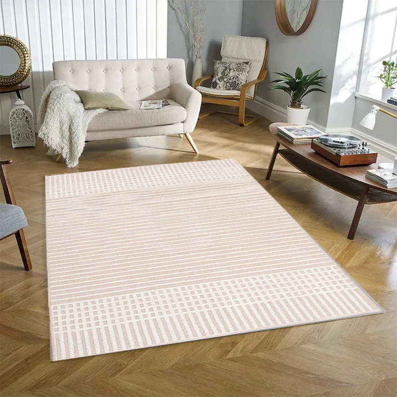 Tapis beige et crème Nyla, Tapis de couloir 2 pi 7 po x 7 pi