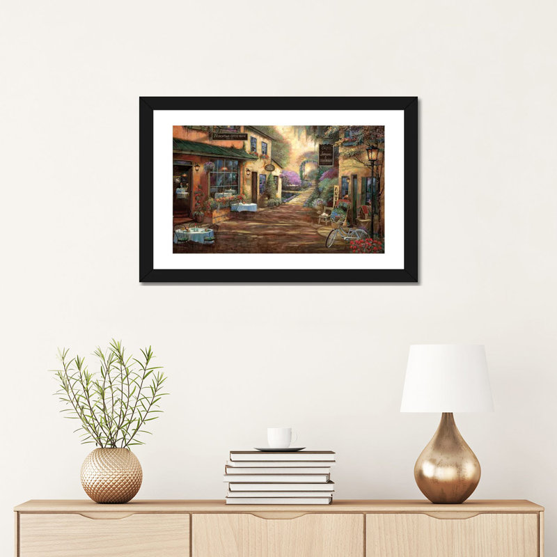 «French Town» par Ruane Manning - reproduction d'art, H 16 po x l 24 po x P 1 po, Blanc, Papier encadré noir
