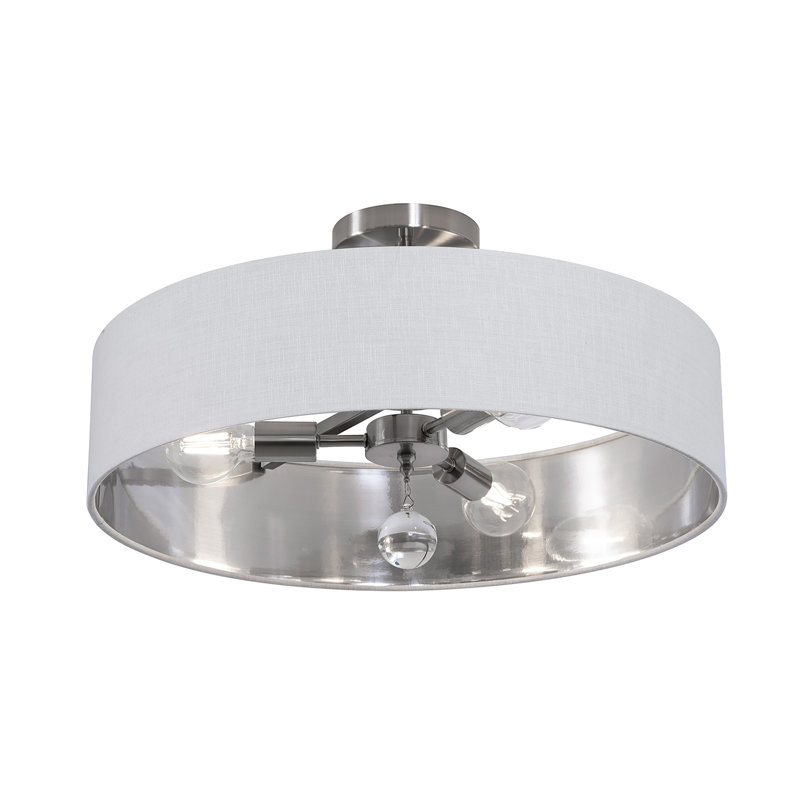 Luminaire suspendu simple à 3 lumières Woodvale, Blanc / argent, Nickel satiné
