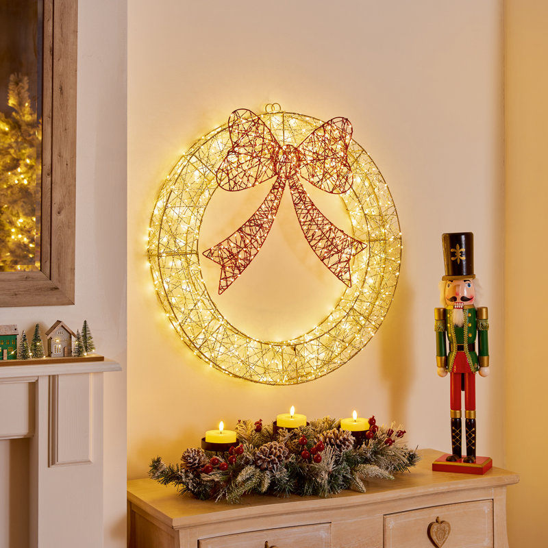Golden Elegance Twist Wreath with Red Bow