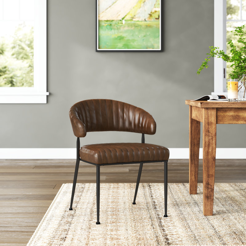 Romantas Leather Side Chair, Brown