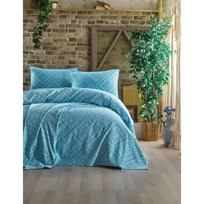 Cotton Blend Geometric Shapes Coverlet