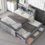 Lit plateforme double avec rangement pour tête de lit, lit gigogne simple et 3 tiroirs gris - Design polyvalent et durable-290137147