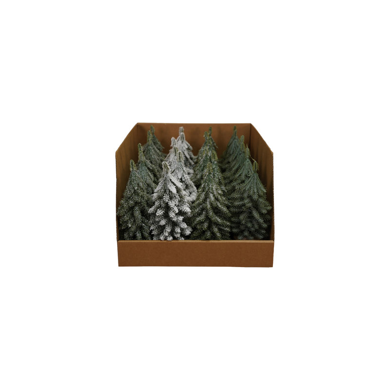 24 pièces fausses grands arbres avec finition enneigée à base de bois, H 7,5 po x l 3,13 po x P 3,13 po
