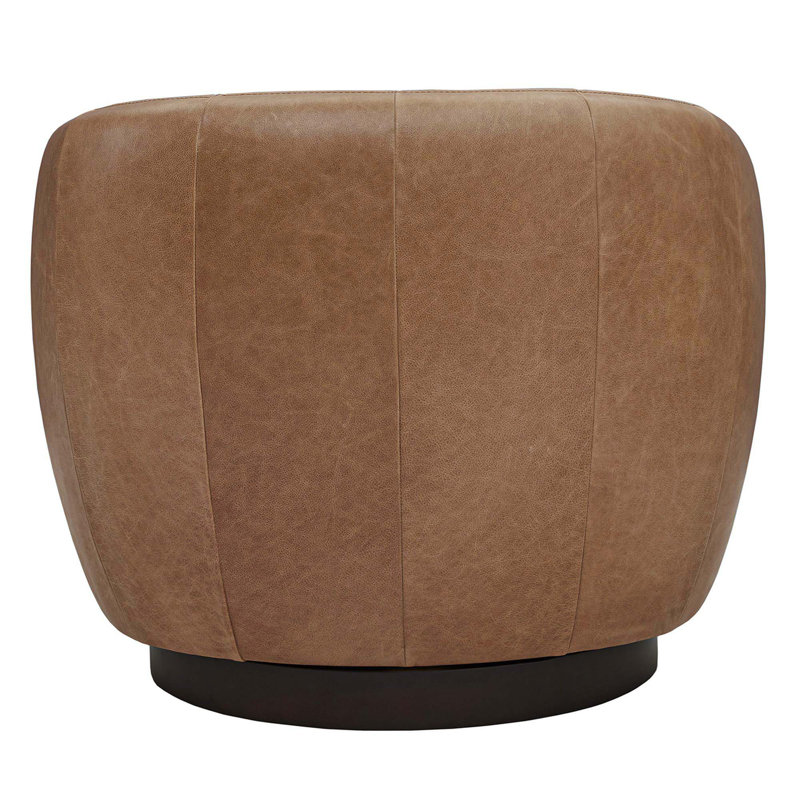 Fauteuil demi-tonneau en cuir Marcy Geniue, Camel Genuine Leather, Noir