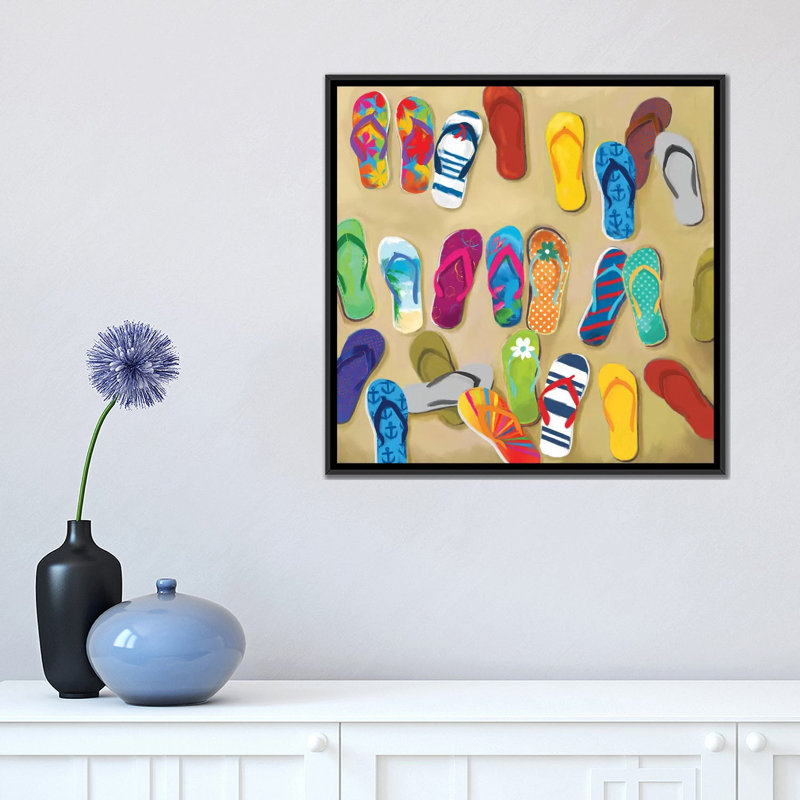 « flip flipes ii », reproduction sur toile, H 37 po x l 37 po x P 1,5 po, Toile avec cadre flottant noir, Pas de tapis