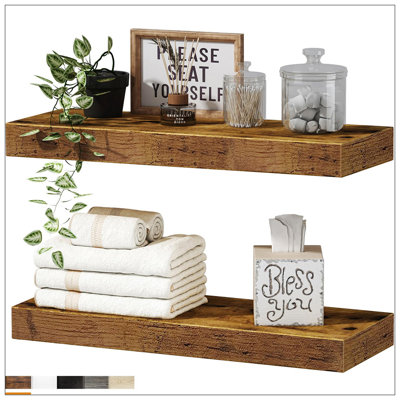 Ensemble de 2 tablettes de salle de bain flottantes pour étagère murale au-dessus de la toilette, ensemble de 2 décorations murales de style campagnard rustique brun