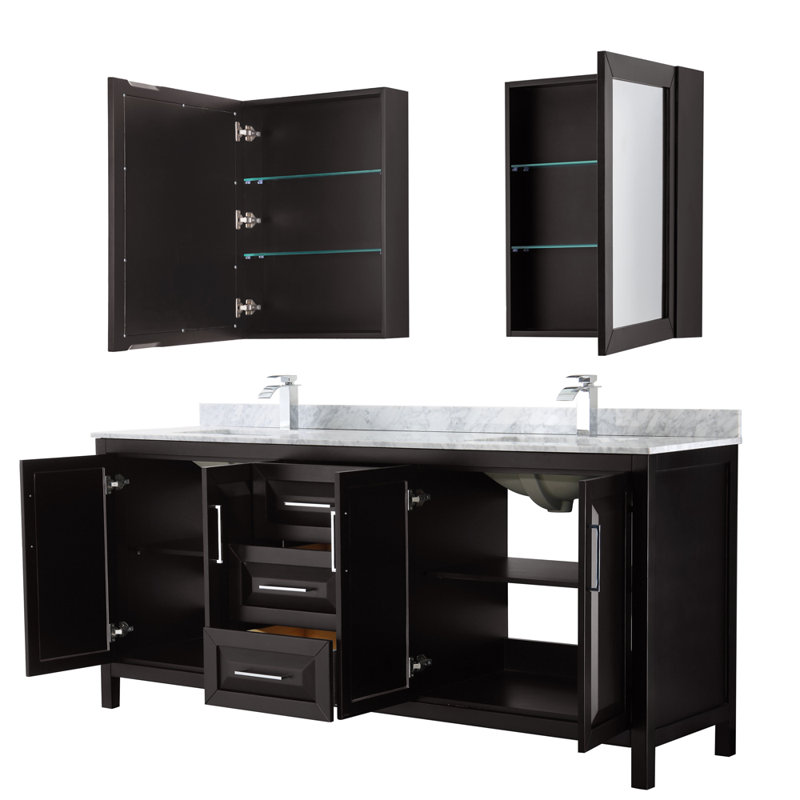 Daria 80'' W Double Vanity, White Cultured Marble, Dark Gray, Polished Chrome