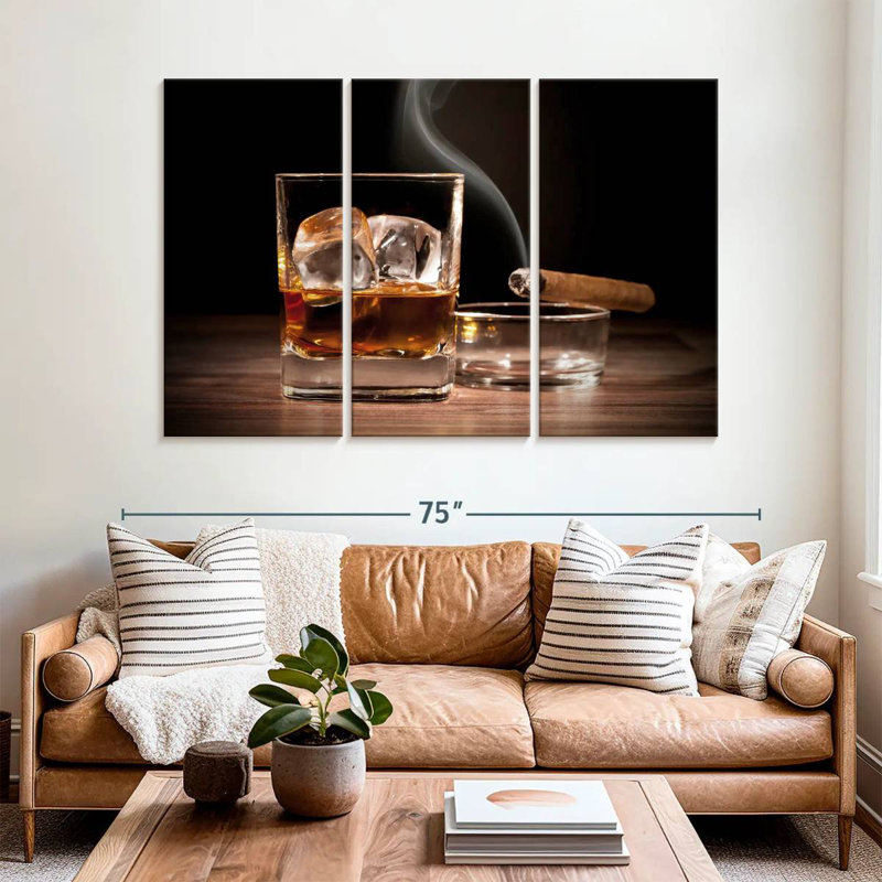 Yarlin whisky froid et cigare allumé, H 42 po x l 65 po