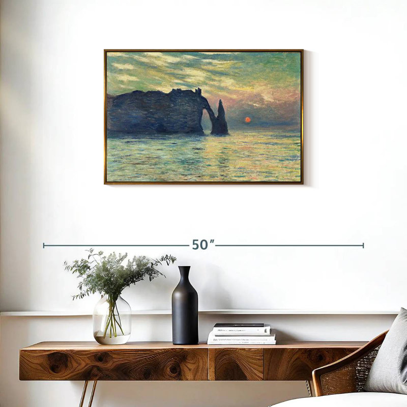 Coucher de soleil sur la falaise d'Etretat, 31 po x 21 po, Cadre flottant doré
