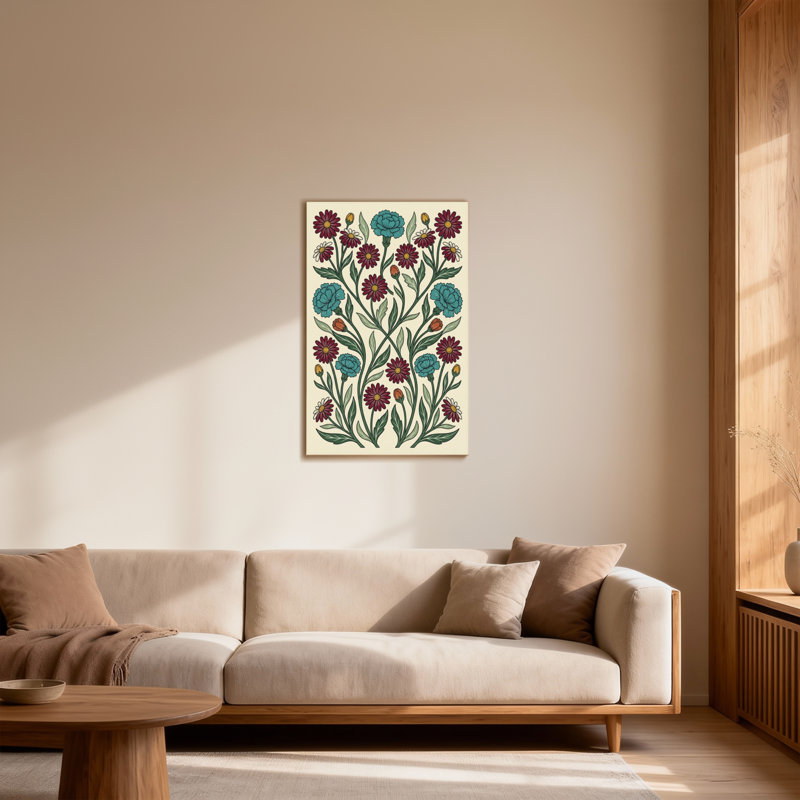 Plantes et fleurs à motif floral avec fleurs, H 40 po x l 28 po