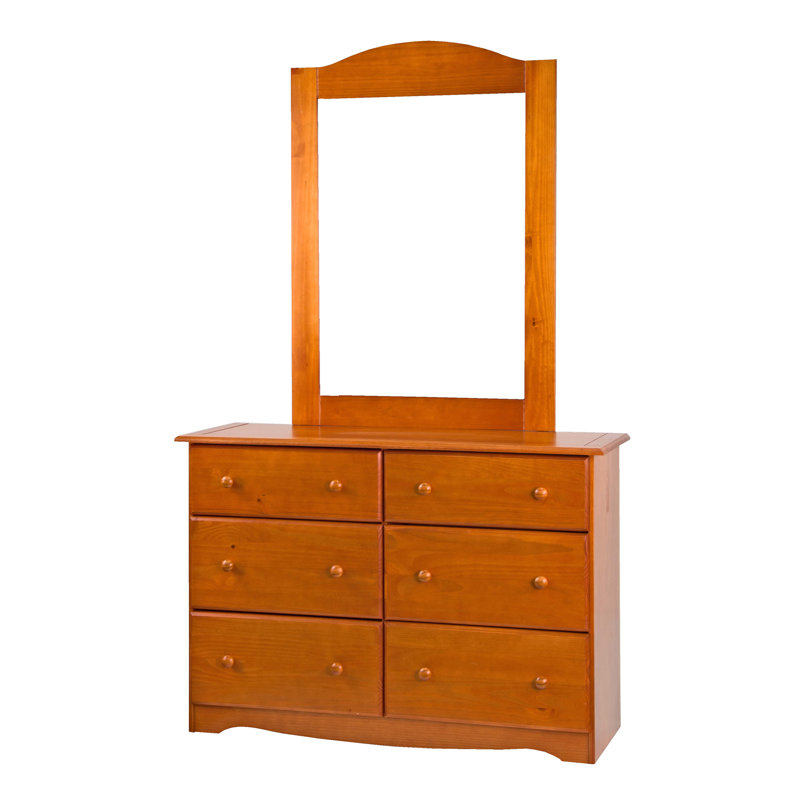 Commode 6 tiroirs avec miroir Genai, Miel et pin