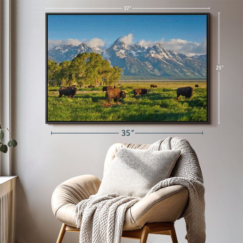 Animal «Grand Teton Pasturant Bisons», reproduction sur toile, H 25 po x l 37 po