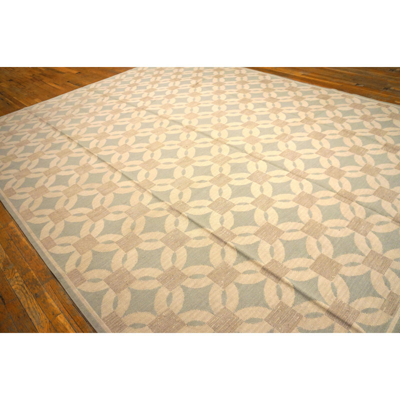 Great Contemporary Handwoven Wool Needlepoint Flat Weave Silk Highlights