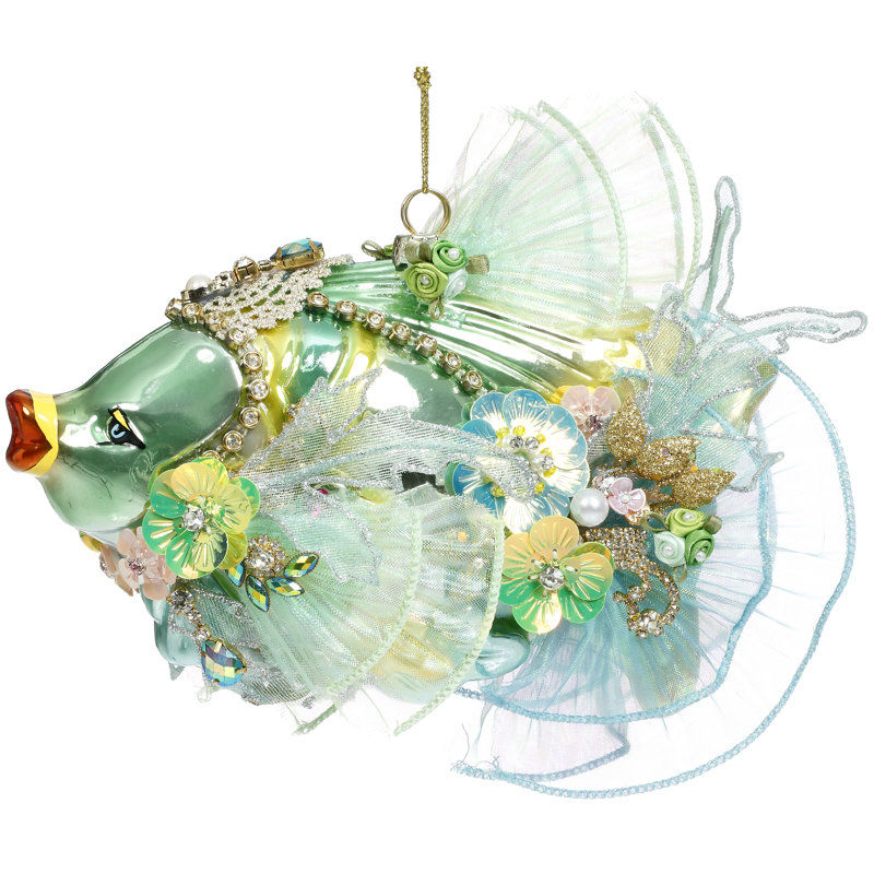 Jewel Of The Sea Fish Ornament , Green - 9 X 6 Inches