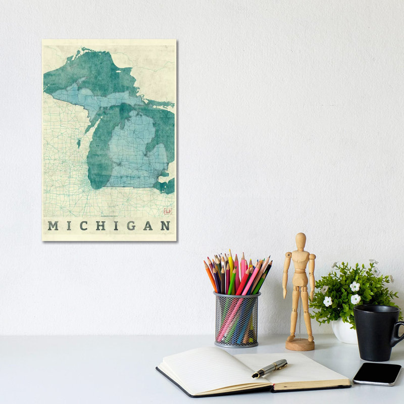 Michigan Map by Hubert Roguski - Wrapped Canvas Print, 20.32 cm H x 30.48 cm W