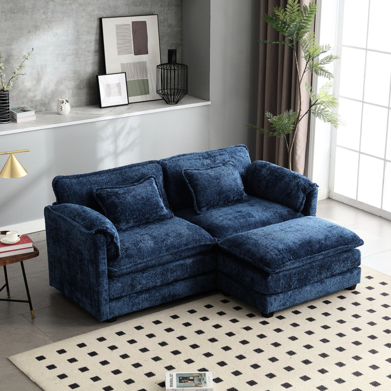 Double Seat With Soft Chenille Fabric, Removable Side Pockets For Daily Items, High Density Sponge, Footstool Resting Legs Upholstered , Pockets, - Foam Filling, Leg Stretch Out, 76.77*29.53*31.10inch