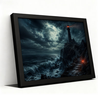 Art sur toile, "Phare sur une falaise rocheuse sous la pleine lune"